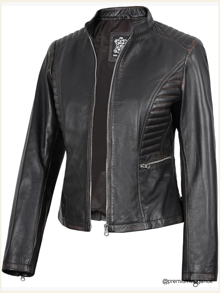Real Lambskin Leather Jacket Cafe Racer Style Women